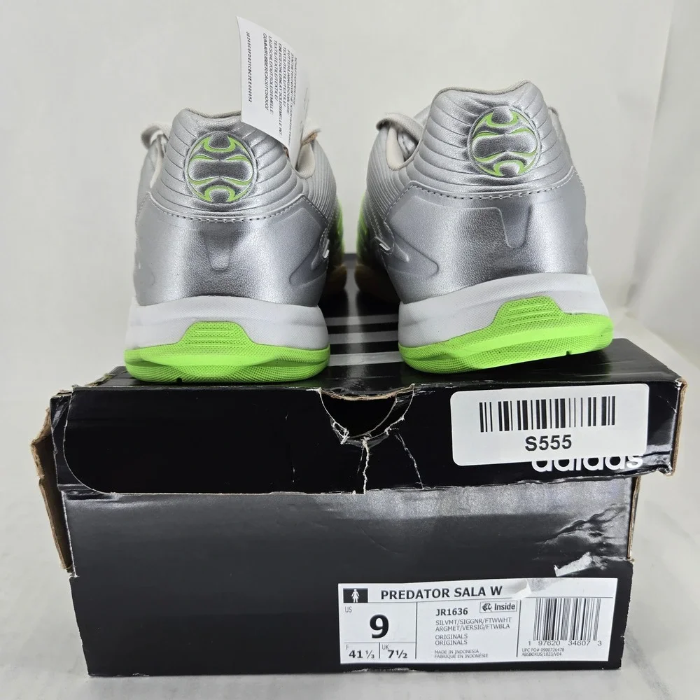 Adidas Predator Sala W Silver Green Indoor Soccer Shoes JR1636 Womens 9 NEW